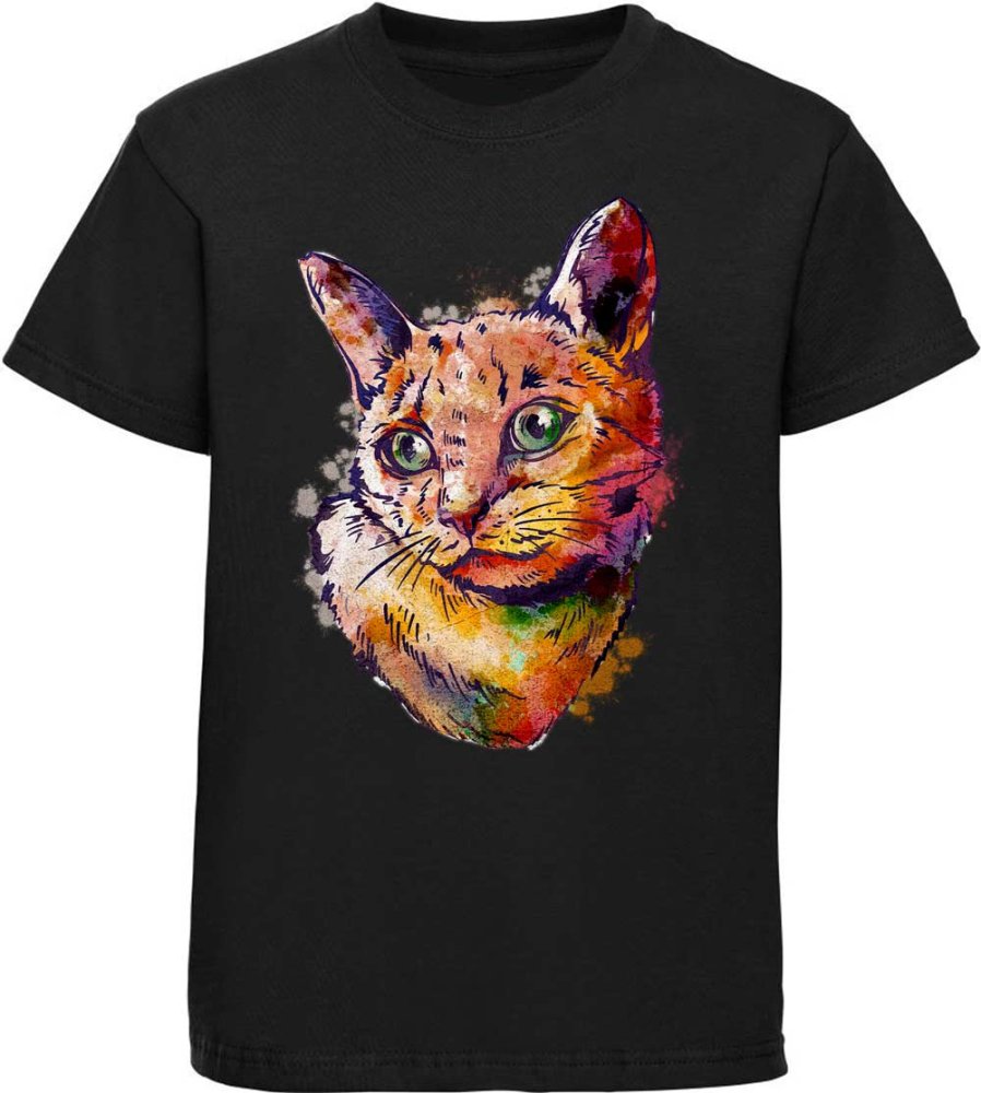 Printed children's T-shirt with cat in oil paint look